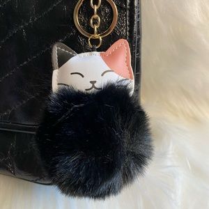 Calico cat bag charm Keychain Pom Pom